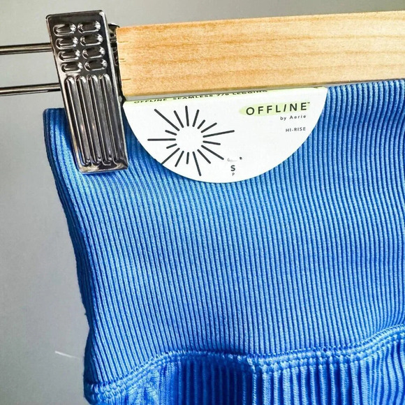 Offline by Aerie Seamless 7/8 Ribbed Leggings Blue Side Braided Detail S - Picture 9 of 13